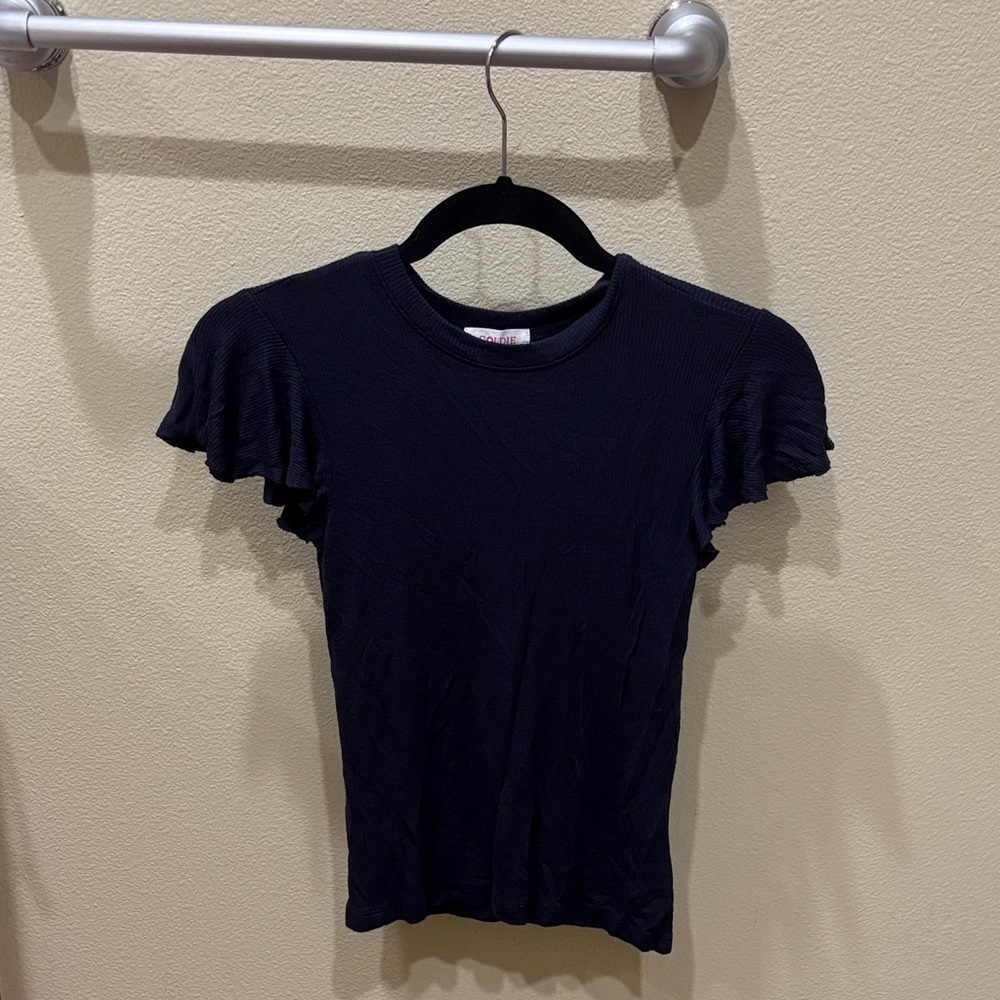 Goldie Navy Ruffle Sleeve Tee - Picture 2 of 10
